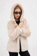 PREMİUM MİNK KAPÜŞONLU CEKET (Bej)