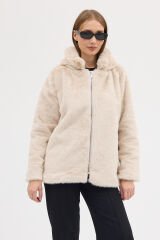 PREMİUM MİNK KAPÜŞONLU CEKET (Bej)