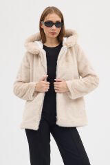 PREMİUM MİNK KAPÜŞONLU CEKET (Bej)