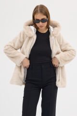 PREMİUM MİNK KAPÜŞONLU CEKET (Bej)