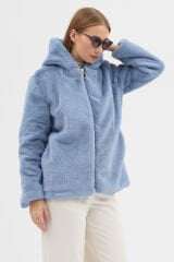 PREMİUM MİNK KAPÜŞONLU CEKET (Mavi)