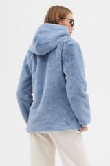 PREMİUM MİNK KAPÜŞONLU CEKET (Mavi)