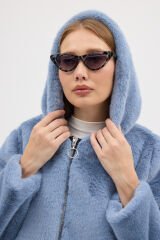 PREMİUM MİNK KAPÜŞONLU CEKET (Mavi)