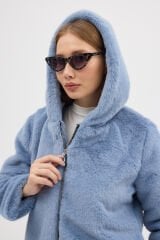 PREMİUM MİNK KAPÜŞONLU CEKET (Mavi)