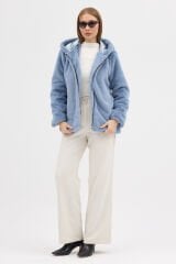 PREMİUM MİNK KAPÜŞONLU CEKET (Mavi)