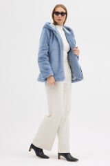 PREMİUM MİNK KAPÜŞONLU CEKET (Mavi)