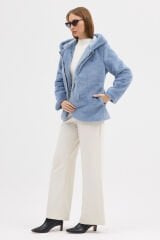 PREMİUM MİNK KAPÜŞONLU CEKET (Mavi)