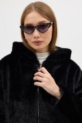 PREMİUM MİNK KAPÜŞONLU CEKET (Siyah)