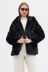 PREMİUM MİNK KAPÜŞONLU CEKET (Siyah)