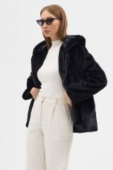 PREMİUM MİNK KAPÜŞONLU CEKET (Siyah)