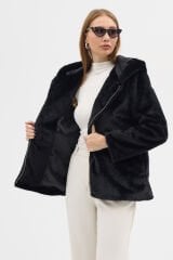 PREMİUM MİNK KAPÜŞONLU CEKET (Siyah)