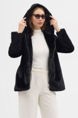 PREMİUM MİNK KAPÜŞONLU CEKET (Siyah)