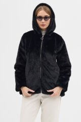 PREMİUM MİNK KAPÜŞONLU CEKET (Siyah)