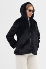 PREMİUM MİNK KAPÜŞONLU CEKET (Siyah)