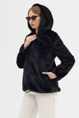 PREMİUM MİNK KAPÜŞONLU CEKET (Siyah)