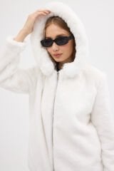 PREMİUM MİNK KAPÜŞONLU CEKET (Beyaz)