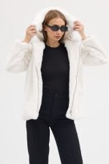 PREMİUM MİNK KAPÜŞONLU CEKET (Beyaz)