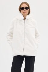 PREMİUM MİNK KAPÜŞONLU CEKET (Beyaz)