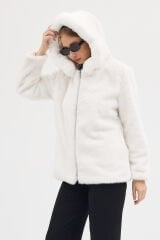 PREMİUM MİNK KAPÜŞONLU CEKET (Beyaz)