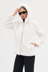 PREMİUM MİNK KAPÜŞONLU CEKET (Beyaz)