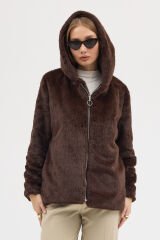 PREMİUM MİNK KAPÜŞONLU CEKET (Acı Kahve)