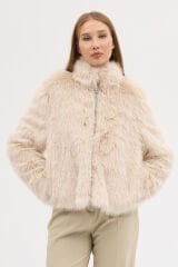 PREMİUM KÜRK FERMUARLI DÜZ CEKET (Bej)