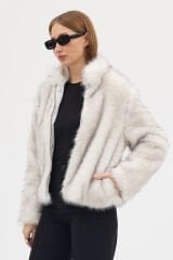 PREMİUM KÜRK FERMUARLI DÜZ CEKET (Kırçıllı Beyaz)