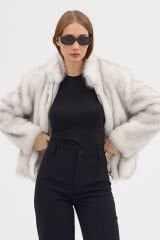 PREMİUM KÜRK FERMUARLI DÜZ CEKET (Kırçıllı Beyaz)