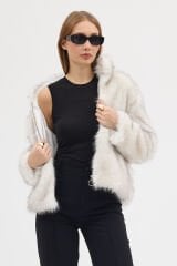 PREMİUM KÜRK FERMUARLI DÜZ CEKET (Kırçıllı Beyaz)