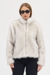 PREMİUM KÜRK FERMUARLI DÜZ CEKET (Kırçıllı Beyaz)