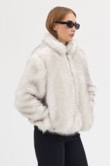 PREMİUM KÜRK FERMUARLI DÜZ CEKET (Kırçıllı Beyaz)