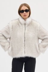 PREMİUM KÜRK FERMUARLI DÜZ CEKET (Kırçıllı Beyaz)