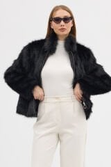 PREMİUM KÜRK FERMUARLI DÜZ CEKET (Siyah)