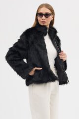 PREMİUM KÜRK FERMUARLI DÜZ CEKET (Siyah)