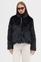 PREMİUM KÜRK FERMUARLI DÜZ CEKET (Siyah)