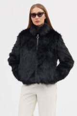 PREMİUM KÜRK FERMUARLI DÜZ CEKET (Siyah)